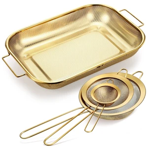 LemonRoad Gold Over the Sink Colander with Expandable Handles and 3 Pcs Gold Fine Mesh Strainer Large Stainless Steel Colander Strainer Basket for Kitchen Accessories (15-18.1 L x 10.6 W x 2.4 H) LemonRoad Gold Over the Sink Colander with Expandable Handles and 3 Pcs Gold Fine Mesh Strainer Large Stainless Steel Colander Strainer Basket for Kitchen Accessories (15-18.1 L x 10.6 W x 2.4 H)