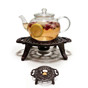 Cast Iron Teapot Warmer, Round Tea Warmer with Double Eared Design & Tealight Holder, Heavy Duty Trivet for Heating Tea Coffee Milk, Vintage Rustic Decorative Stand for Teapots Cups Dishes Cast Iron Teapot Warmer, Round Tea Warmer with Double Eared Design & Tealight Holder, Heavy Duty Trivet for Heating Tea Coffee Milk, Vintage Rustic Decorative Stand for Teapots Cups Dishes