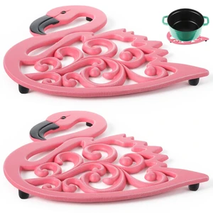 Zhehao 2 Pack Cast Iron Trivet, Metal Trivet for Hot Dishes, Pink Flamingo Zhehao 2 Pack Cast Iron Trivet, Metal Trivet for Hot Dishes, Pink Flamingo