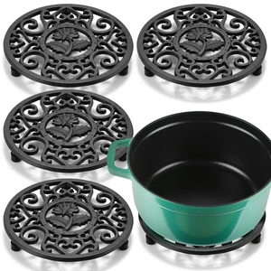 LEIFIDE 4 Pack 5.2 Inch Cast Iron Trivet Round Hot Pot Holder, Black LEIFIDE 4 Pack 5.2 Inch Cast Iron Trivet Round Hot Pot Holder, Black