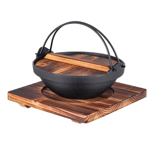 Japanese Style Sukiyaki Tetsu Pot Cast Iron Sukiyaki Pot with Wooden Lid and Trivet Hanging Stove Nabemono Hot Pot Home Use or Hiking Stove Pan Stockpot Wok for Outdoor (8"D (2-3 person)) Japanese Style Sukiyaki Tetsu Pot Cast Iron Sukiyaki Pot with Wooden Lid and Trivet Hanging Stove Nabemono Hot Pot Home Use or Hiking Stove Pan Stockpot Wok for Outdoor (8"D (2-3 person))