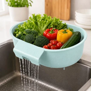 Over Sink Colander with Handle 9.5" × 6.5" × 3.9" Kitchen Sink Strainer Basket for Washing Fruits & Vegetables, Draining Pasta, Defrosting Food & Drying Dishes, BPA-Free Dishwasher Safe, Light Blue Over Sink Colander with Handle 9.5" × 6.5" × 3.9" Kitchen Sink Strainer Basket for Washing Fruits & Vegetables, Draining Pasta, Defrosting Food & Drying Dishes, BPA-Free Dishwasher Safe, Light Blue
