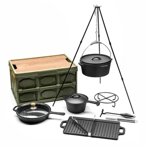 8 Piece cast iron dutch oven camping set. 4.5 Qt cast iron pot with lid and Lifter Handle;2.1qt pot handle with lid;10In Pans ;Camping Tripod with;Grill Cookware Skillet Sets,Car carry-on storage box 8 Piece cast iron dutch oven camping set. 4.5 Qt cast iron pot with lid and Lifter Handle;2.1qt pot handle with lid;10In Pans ;Camping Tripod with;Grill Cookware Skillet Sets,Car carry-on storage box