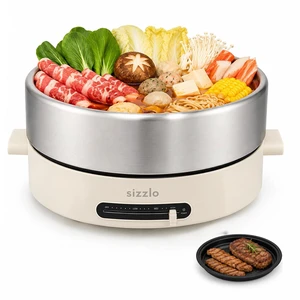 Electric Hot Pot, 4.5L 304 Stainless Steel Pot with Grill Pan Electric Hot Pot, 4.5L 304 Stainless Steel Pot with Grill Pan