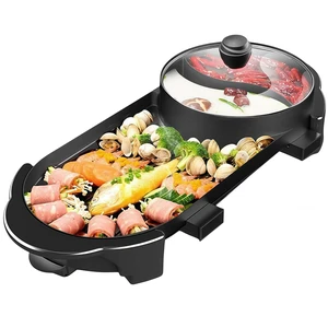 SEAAN Hot Pot with Grill, Korean BBQ Grill Indoor Hotpot Pot Electric Combo, Shabu Shabu Pot with Divider KBBQ Grill Smokeless Non-stick Separate Dual Temperature Control, for 2-12 People, 110V SEAAN Hot Pot with Grill, Korean BBQ Grill Indoor Hotpot Pot Electric Combo, Shabu Shabu Pot with Divider KBBQ Grill Smokeless Non-stick Separate Dual Temperature Control, for 2-12 People, 110V