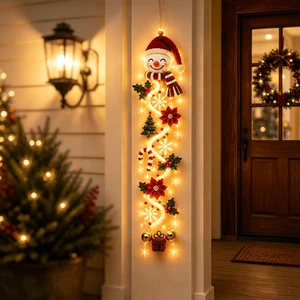 Glowing Christmas Door Hanger, Lighted Christmas Snowman Holiday Decor Glowing Christmas Door Hanger, Lighted Christmas Snowman Holiday Decor