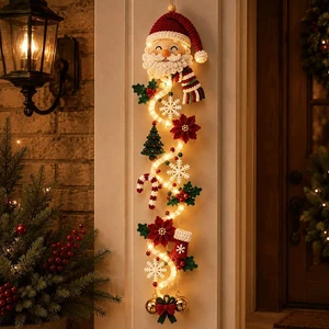 Glowing Christmas Door Hanger with Lighted, Holiday Wreath Hanging Ornament Glowing Christmas Door Hanger with Lighted, Holiday Wreath Hanging Ornament