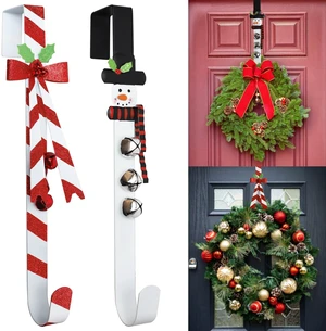 2-Pack Metal Candy Cane and Snowman Wreath Hangers for Front Door 2-Pack Metal Candy Cane and Snowman Wreath Hangers for Front Door