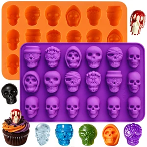 2Pcs 18-Cavity Skull Chocolate Molds for Halloween, 3D Skulls Silicone Baking Mold for Chocolate, Skull Cake Mold for Cake Decoration, Gummy, Ice Cube, Jello, Cupcake Decorate, Party Supplies 2Pcs 18-Cavity Skull Chocolate Molds for Halloween, 3D Skulls Silicone Baking Mold for Chocolate, Skull Cake Mold for Cake Decoration, Gummy, Ice Cube, Jello, Cupcake Decorate, Party Supplies