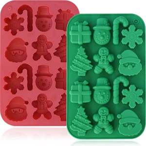 HKNMTT Christmas Silicone Chocolate Molds, 2 PCS Candy Baking Moulds, 3D Snowflake Cane Snowman Xmas Tree Gingerbread Man Santa Claus Gift Box Shape Mold for DIY Handmade Soap Candles Jello HKNMTT Christmas Silicone Chocolate Molds, 2 PCS Candy Baking Moulds, 3D Snowflake Cane Snowman Xmas Tree Gingerbread Man Santa Claus Gift Box Shape Mold for DIY Handmade Soap Candles Jello