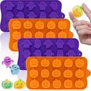 Pumpkin & Ghost Candy Silicone Molds for Halloween Small Chocolate, Wax Melts, Cake Decoration 15 Cavity Food Grade Bpa Free for Kids, Oven Safe DIY Homemade Mould Treat or Trick -4 PCS Pumpkin & Ghost Candy Silicone Molds for Halloween Small Chocolate, Wax Melts, Cake Decoration 15 Cavity Food Grade Bpa Free for Kids, Oven Safe DIY Homemade Mould Treat or Trick -4 PCS