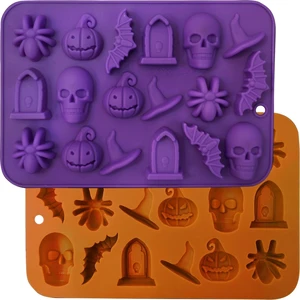 Halloween Molds Silicone for Chocolate 2 Pack, 3D Halloween Chocolate Candy Gummy Mold Skull Pumpkin Bat Ghost Witch Hat Spider tombstone Shapes Mold Halloween Molds Silicone for Chocolate 2 Pack, 3D Halloween Chocolate Candy Gummy Mold Skull Pumpkin Bat Ghost Witch Hat Spider tombstone Shapes Mold