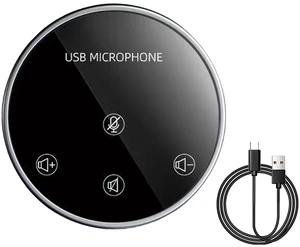 Conference Speakerphone for PC & Laptop, USB Wired Speaker with Microphone, 360° Voice Pickup, Plug and Play, Computer Speaker for Zoom, Teams, Skype (Round Black) Conference Speakerphone for PC & Laptop, USB Wired Speaker with Microphone, 360° Voice Pickup, Plug and Play, Computer Speaker for Zoom, Teams, Skype (Round Black)