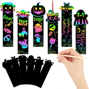 JUNEBRUSHS 30Pcs Halloween Scratch Bookmarks, Rainbow Magic Scratch Paper Art Pumpkin Bat Spider DIY Crafts Kit for School Classroom Activity Halloween Gifts JUNEBRUSHS 30Pcs Halloween Scratch Bookmarks, Rainbow Magic Scratch Paper Art Pumpkin Bat Spider DIY Crafts Kit for School Classroom Activity Halloween Gifts