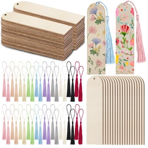100Pcs Unfinished Wooden Bookmarks with Colorful Tassels, 1.25"x4.7" DIY Blank Ornament Wooden Bookmarks Kit for Wedding Favors, Christmas Gifts, Birthday Party & Kids Art Projects 100Pcs Unfinished Wooden Bookmarks with Colorful Tassels, 1.25"x4.7" DIY Blank Ornament Wooden Bookmarks Kit for Wedding Favors, Christmas Gifts, Birthday Party & Kids Art Projects