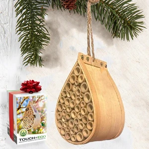 Pollinating Palace-Mason Bee House, Natural Hanging Wooden bee House Habitat with Bamboo Tubes for the Garden and Yard Pollinating Palace-Mason Bee House, Natural Hanging Wooden bee House Habitat with Bamboo Tubes for the Garden and Yard