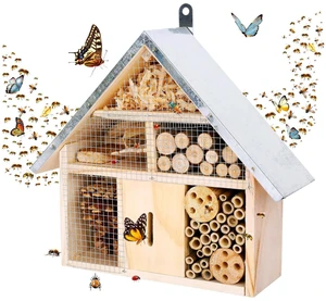 Hanging Bee House Wooden Insect House, Natural Habitat for Beneficial Bees, Bugs, Butterflys, Ladybirds Insect Hotels Garden Yard Home Hanging Bee House Wooden Insect House, Natural Habitat for Beneficial Bees, Bugs, Butterflys, Ladybirds Insect Hotels Garden Yard Home