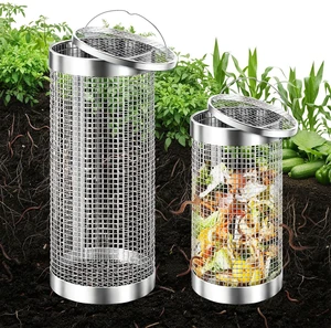 2 Pack Worm Composter Worm Bin, Stainless Steel Inground Compost Bin with Handle, Metal Worm Composting System for Kitchen Food Waste Recycling, Outdoor Garden Vermicomposting Bin w/Lid, Easy Install 2 Pack Worm Composter Worm Bin, Stainless Steel Inground Compost Bin with Handle, Metal Worm Composting System for Kitchen Food Waste Recycling, Outdoor Garden Vermicomposting Bin w/Lid, Easy Install