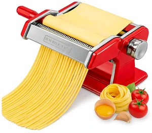 Nuvantee Pasta Maker with 7 Adjustable Thickness Settings - 3 in 1 Noodle Maker with Rollers & 2 Width Cutters for Fresh Spaghetti, Fettuccini, Lasagna, Dumplings & More - Red Nuvantee Pasta Maker with 7 Adjustable Thickness Settings - 3 in 1 Noodle Maker with Rollers & 2 Width Cutters for Fresh Spaghetti, Fettuccini, Lasagna, Dumplings & More - Red