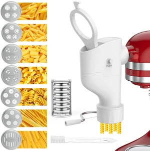 Pasta Press Attachment with 7 Interchangeable Plates to Make 7 Pasta Shapes Pasta Press Attachment with 7 Interchangeable Plates to Make 7 Pasta Shapes