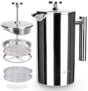 Secura French Press Coffee Maker, 304 Grade Stainless Steel Insulated Coffee Press with 2 Extra Screens, 34oz (1 Litre), Silver Secura French Press Coffee Maker, 304 Grade Stainless Steel Insulated Coffee Press with 2 Extra Screens, 34oz (1 Litre), Silver