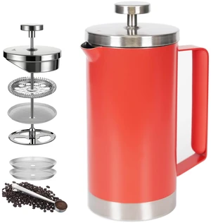 French Press Coffee Maker, 20 oz (600 ml), Double-Wall Stainless Steel Coffee Press with Reusable Filter and Non-Slip Handle, for Home, Office and Camping, Red French Press Coffee Maker, 20 oz (600 ml), Double-Wall Stainless Steel Coffee Press with Reusable Filter and Non-Slip Handle, for Home, Office and Camping, Red
