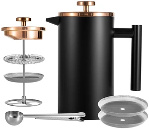 Small French Press Coffee Maker 600ml, Black Double-Wall Insulated French Press Coffee Press Stainless Steel for travel camping, Included 2 Extra Fliters and 1 Coffee Spoon (2-4cup, 20 OZ) Small French Press Coffee Maker 600ml, Black Double-Wall Insulated French Press Coffee Press Stainless Steel for travel camping, Included 2 Extra Fliters and 1 Coffee Spoon (2-4cup, 20 OZ)