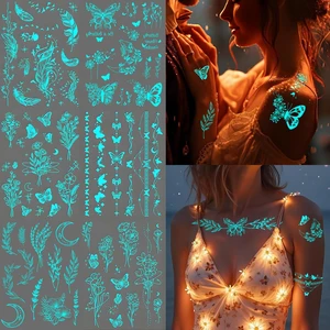 Luminous flower Butterfly Temporary Tattoos For Women,9 Sheets Sexy Lace Fake Necklace Glow In The Dark Tattoo Wings Waterproof Face Body Arm Tattoo, Night Glitter Party Supply Luminous flower Butterfly Temporary Tattoos For Women,9 Sheets Sexy Lace Fake Necklace Glow In The Dark Tattoo Wings Waterproof Face Body Arm Tattoo, Night Glitter Party Supply