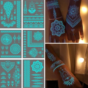 Blue Luminous Temporary Tattoo Stickers Lace Luminous Tattoo Sticker Lotus Flower Glow In The Dark Tattoo Art Sticker for Girl Women Wedding Party Arm Body Accessories 6sheets Blue Luminous Temporary Tattoo Stickers Lace Luminous Tattoo Sticker Lotus Flower Glow In The Dark Tattoo Art Sticker for Girl Women Wedding Party Arm Body Accessories 6sheets