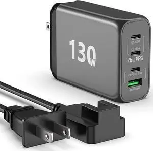 130W USB C GaN Wall Charger 4 Port PD 100W PPS 45W Super Fast Charging Station Type-C Laptop QC Power Adapter AC Cable Multiple Ports for iPhone 13 12 11 iPad MacBook Pro Samsung Pixel Lenovo HP Dell