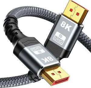Capshi VESA Certified DisplayPort Cable 1.4 8K DP Cable 6.6FT (8K@60Hz 4K@144Hz 2K@240Hz) HBR3 Support 32.4Gbps HDCP 2.2 HDR10 FreeSync G-Sync for Gaming Monitor 3090 Graphics PC (Grey)