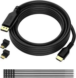 4K DisplayPort to HDMI Cable 50 Feet 24AWG Bare Copper Wires DP to HDMI Male to Male Cord Adapter Converter for PC to HDTV Monitor Projector with 2 HDMI Adapter and 25 Cable Ties