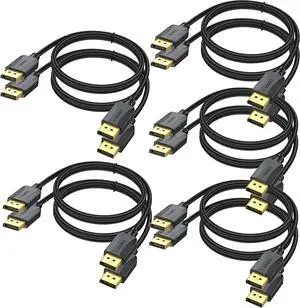 DisplayPort Cable 10-Pack 6 Feet Thin DP to DP 1.2 Cable Cord [4K@60Hz 2K@165Hz 2K@144Hz] Display Port to Display Port Cable Braided for Computer Laptop Docking Station Monitor and More