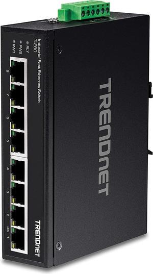 TRENDnet 8-Port Industrial Unmanaged Fast Ethernet DIN-Rail Switch, TI-E80, 8 X Fast Ethernet Ports, 12  56 VDC Redundant Power inputs, 6Kv ESD and 2Kv Eft Protection, Lifetime Protection