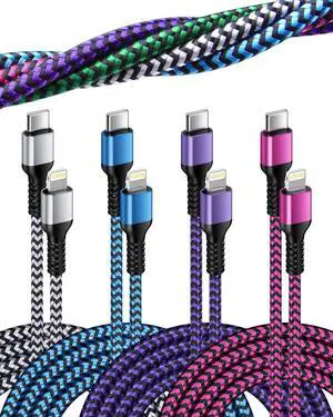 [3ft/4Pack] USB C to Lightning Cable Nylon Braided iPhone Charger USB Type C Cable  Fast Charging Syncing Cord Compatible for iPhone 14/14Pro Max/13/13 Pro/13 Mini/12/12 Pro/11/11 Pro Max/XR/XS