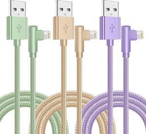 iPhone Charger 3 Pack 6FT Lightning Cable [Apple MFi Certified] iPhone Fast Charging Cable 90 Degree Nylon Braided Cord Compatible with iPhone 14/13/12/11 Pro Max/XS MAX/XR/XS/X/8/7/Plus/iPad