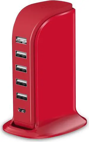 USB Phone Charger 6 Ports 40W Upoy, Type C Wall Charger Smart 6A, Charging Tower with 5ft Power Cord, USB Power Adapter Fast Charging, Smart Home Device Charging Station, iPhone/Ipad Accessories