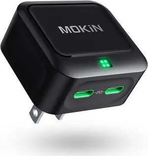 USB C Charger Block 40W Dual Port Type C Fast Charging Block GaN+ PD Power Adapter with Foldable Plug USB C Wall Charger Cube for iPhone 16/16 Pro/16 Plus/16 Pro Max/15