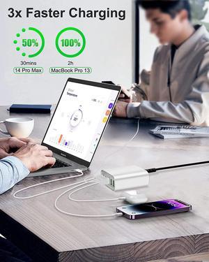 USB C Charger, 160W 6-Port Fast USB C Charging Station, Portable USB C Wall Charger, USB C Power Adapter for MacBook Pro/Air Series, iPhone 14/13/12/Mini/Pro/Pro Max, Samsung Galaxy Note, and More