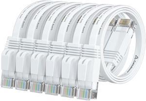 Cat 6 Ethernet Cable 1.5ft - 6 Pack White (at a Cat5e Price but Higher Bandwidth) Cat6 Internet Network Cables - Flat Ethernet Patch Cable Short - Computer Cable with Snagless RJ45 Connectors