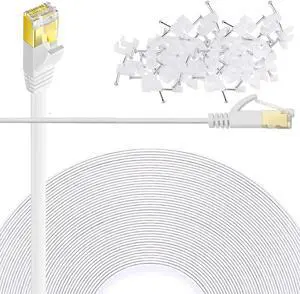 Comtelek Flat Cat6 Ethernet Cable 200 Ft with Cable Clips, cat 6 Ethernet Rj45 Patch Cable, Slim Network Cable, Thin Internet Computer Cable - 200 Feet White(60 Meters)
