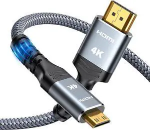 Mini HDMI to HDMI Cable Adapter 3FT (4K 60Hz) High Speed HDMI to Mini HDMI Male Bi-Directional 2.0 Cord for HDTV Tablet Camera and Camcorder [Aluminum Shell Nylon Braided]