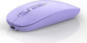 Bluetooth Wireless Mouse Rechargeable Multi-Device(Tri-Mode: BT1/BT2+2.4G) Computer Mice with USB Receiver Slim Silent Mouse for Laptop/MacBook/Chromebook/Surface Pro/iPad Pro(Purple)