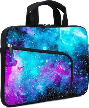 Laptop Sleeve 14 15 15.4 15.6 Chromebook Case Ultrabook Case Notebook Sleeve PC Messenger Bag Tablet Case Neoprene Handle Sleeve for Kids Men Women, Two Pockets for Men (Blue galaxys)