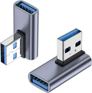 90 Degree USB 3.1 Adapter 2 Pack Left Angle USB A Male to Female Converter Extender for PC Laptop USB A Charger Power Bank and More