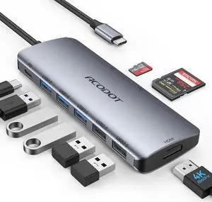 USB C Hub 9 in 1 USB C to 4K@60HZ HDMI Multiport Adapter 3 USB 3.0 Ports SD/TF Card Reader 100W PD Desigend for MacBook Pro Air HP XPS and Other Type C Devices