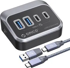 ORICO USB Hub 10Gbps with 2 USB A Ports+2 USB C Ports, USB 3.2 Gen 2 Hub with 1.64Ft USB-C Cable and USB-A Adapter USB Splitter for iMac, All MacBooks, Mac Mini-Plastic Version