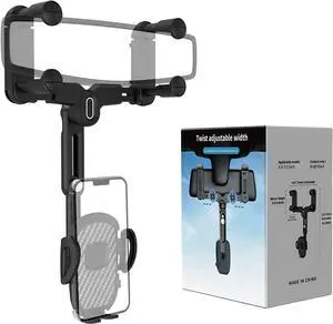 Phone Mount for Car Rear View Mirror Phone Holder Rotatable and Retractable Car Phone Holder Mount Rearview Mirror Phone Holder for Car Compatible with iPhone Samsung All 4-7 Inch Cell Phones