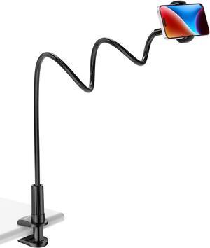 Gooseneck Phone Holder Stand for Bed Flexible Arm Adjustable Cell Phones Mount Clamp on Desk Bedframe Compatible with iPhone 14 Pro Max 13 12 11 X SE Series/ S22 or Other 4-7 Devices