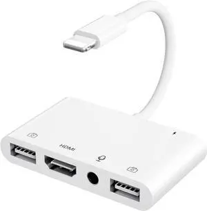 iPhone Microphone Adapter for Live-Streaming HDMI Adapter for iPhone to TV Dual USB Female OTG Adapter with Charging Port Compatible with iPhone/iPad/iPod No Application Plug and Play